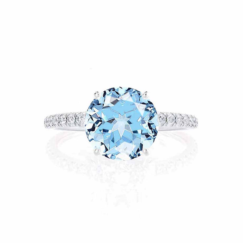 MACY - Chatham® Round Aqua Spinel 950 Platinum Petite Pavé Shoulder Set Ring