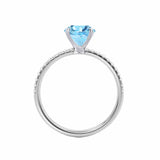 MACY - Chatham® Round Aqua Spinel 950 Platinum Petite Pavé Shoulder Set Ring