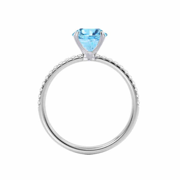 MACY - Chatham® Round Aqua Spinel 18k White Gold Petite Pavé Shoulder Set Ring