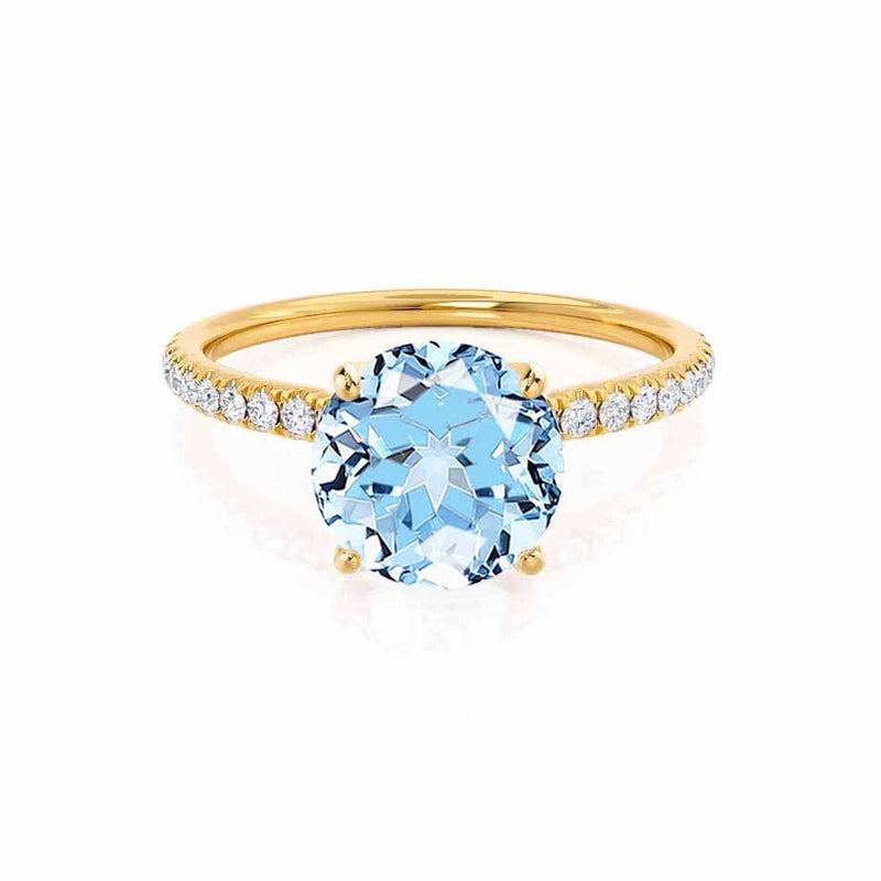 MACY - Chatham® Round Aqua Spinel 18k Yellow Gold Petite Pavé Shoulder Set Ring