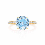 MACY - Chatham® Round Aqua Spinel 18k Yellow Gold Petite Pavé Shoulder Set Ring