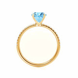 MACY - Chatham® Round Aqua Spinel 18k Yellow Gold Petite Pavé Shoulder Set Ring