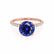 MACY - Round Blue Sapphire 18k Rose Gold Petite Pavé Shoulder Set Ring