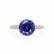 MACY - Round Blue Sapphire 18k Rose Gold Petite Pavé Shoulder Set Ring