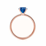 MACY - Chatham® Round Blue Sapphire 18k Rose Gold Petite Pavé Shoulder Set Ring