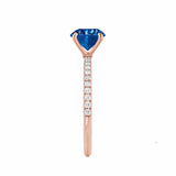 MACY - Chatham® Round Blue Sapphire 18k Rose Gold Petite Pavé Shoulder Set Ring