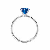 MACY - Chatham® Round Blue Sapphire 18k White Gold Petite Pavé Shoulder Set Ring