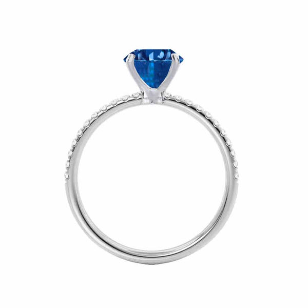 MACY - Chatham® Round Blue Sapphire 18k White Gold Petite Pavé Shoulder Set Ring