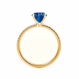 MACY - Chatham® Round Blue Sapphire 18k Yellow Gold Petite Pavé Shoulder Set Ring