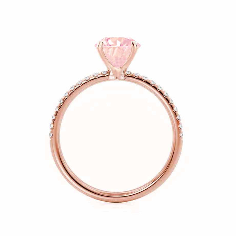 MACY - Chatham® Round Champagne True Sapphire 18k Rose Gold Petite Pavé Shoulder Set Ring