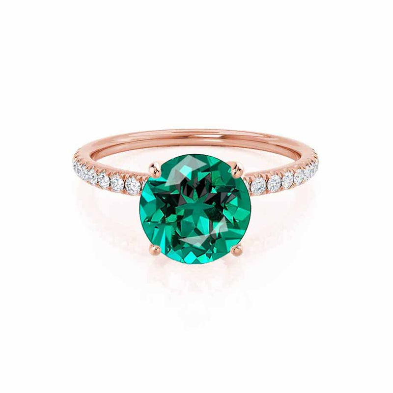 MACY - Chatham® Round Emerald 18k Rose Gold Petite Pavé Shoulder Set Ring