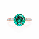 MACY - Chatham® Round Emerald 18k Rose Gold Petite Pavé Shoulder Set Ring