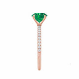 MACY - Chatham® Round Emerald 18k Rose Gold Petite Pavé Shoulder Set Ring