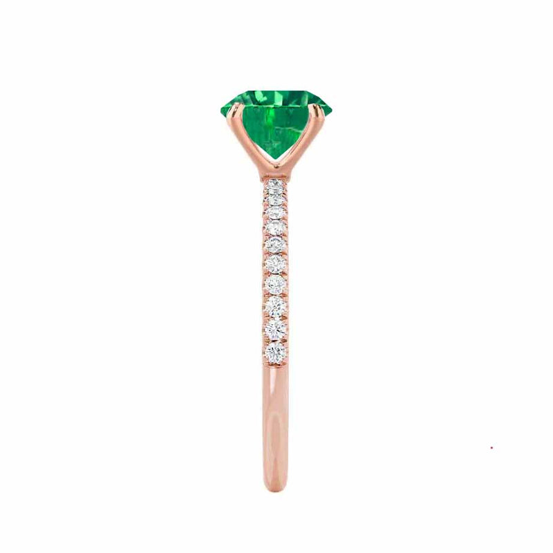 MACY - Chatham® Round Emerald 18k Rose Gold Petite Pavé Shoulder Set Ring