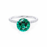 MACY - Chatham® Round Emerald 18k White Gold Petite Pavé Shoulder Set Ring