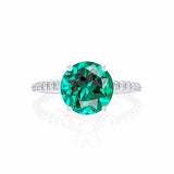 MACY - Chatham® Round Emerald 18k White Gold Petite Pavé Shoulder Set Ring