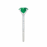 MACY - Chatham® Round Emerald 18k White Gold Petite Pavé Shoulder Set Ring