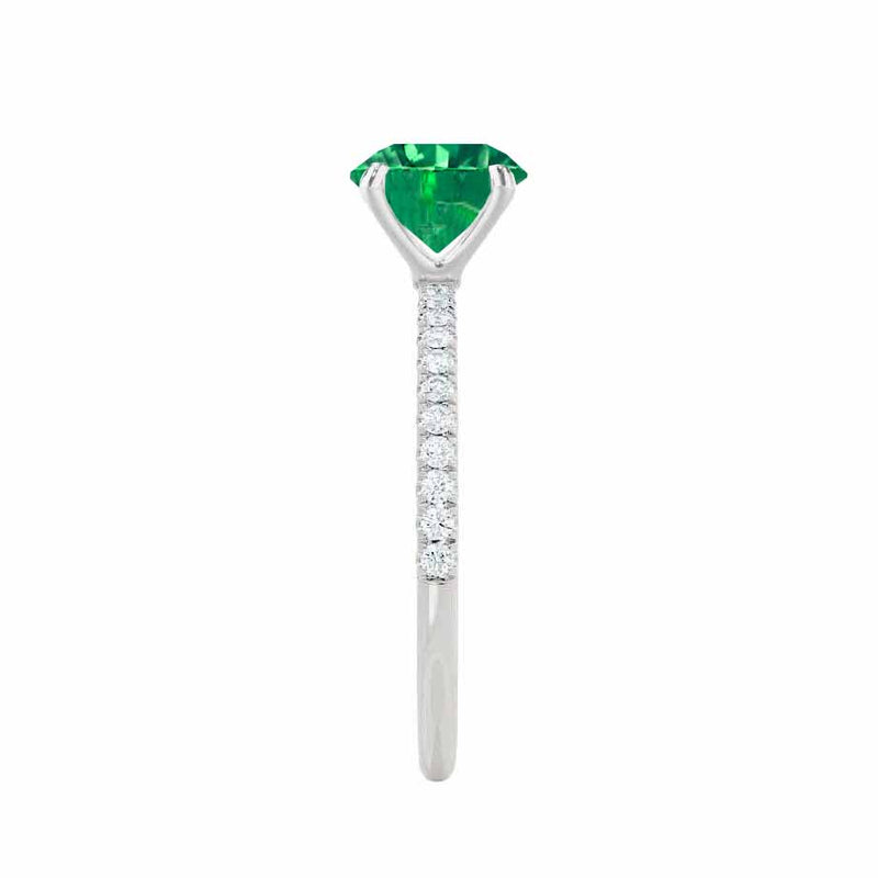 MACY - Chatham® Round Emerald 18k White Gold Petite Pavé Shoulder Set Ring