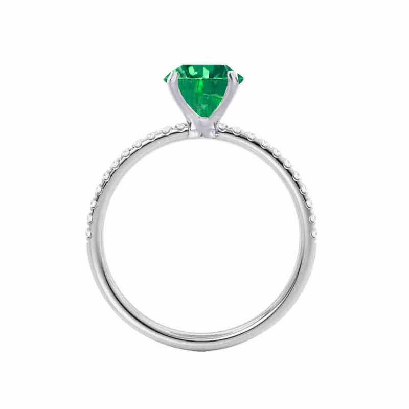 MACY - Chatham® Round Emerald 18k White Gold Petite Pavé Shoulder Set Ring