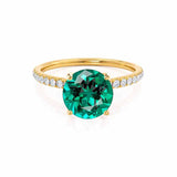 MACY - Chatham® Round Emerald 18k Yellow Gold Petite Pavé Shoulder Set Ring