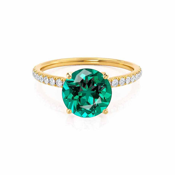 MACY - Chatham® Round Emerald 18k Yellow Gold Petite Pavé Shoulder Set Ring