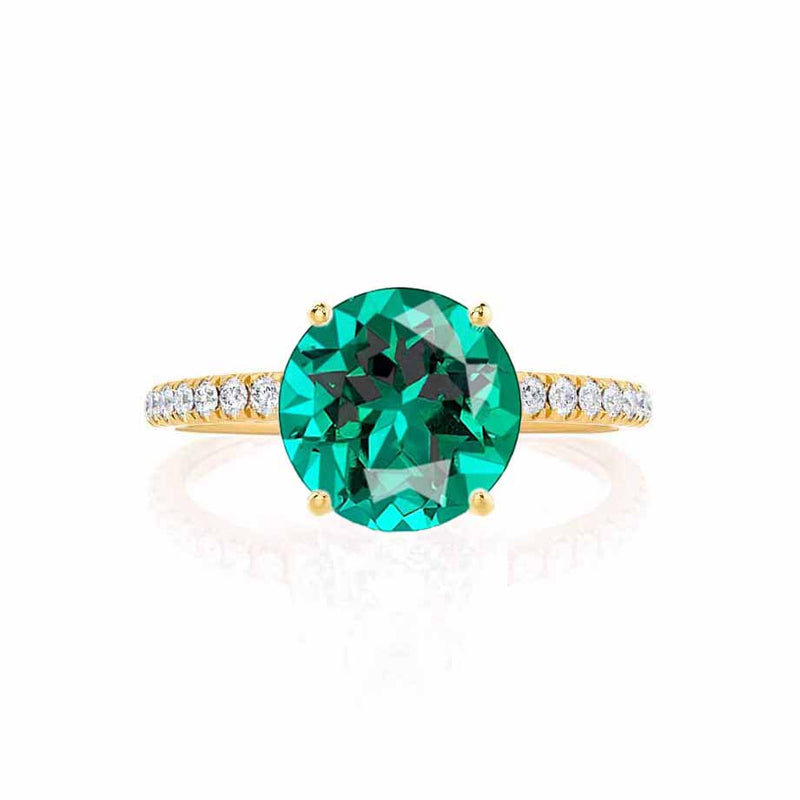 MACY - Chatham® Round Emerald 18k Yellow Gold Petite Pavé Shoulder Set Ring