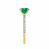 MACY - Chatham® Round Emerald 18k Yellow Gold Petite Pavé Shoulder Set Ring