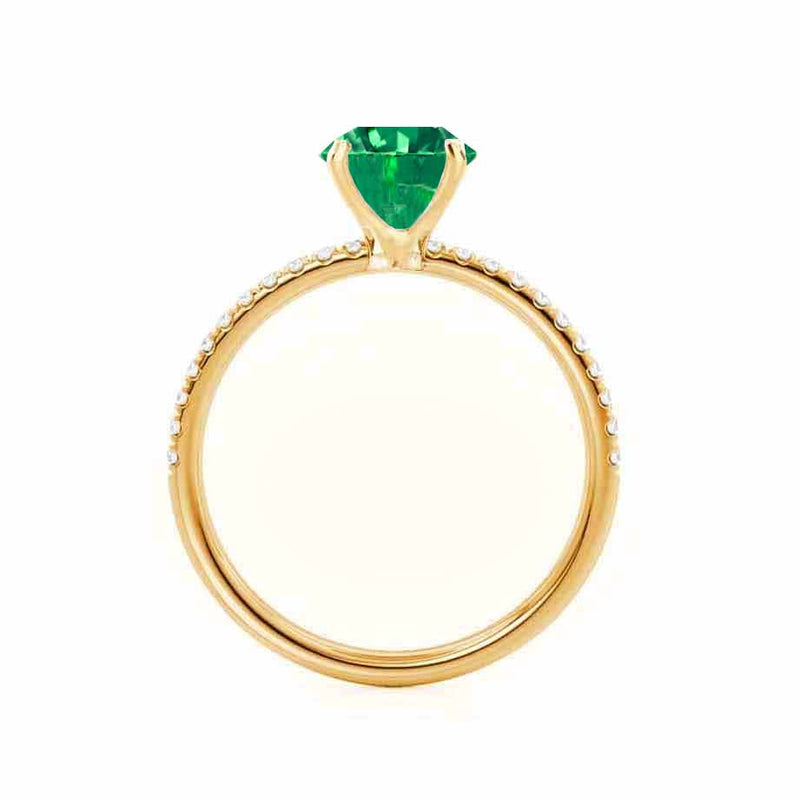 MACY - Chatham® Round Emerald 18k Yellow Gold Petite Pavé Shoulder Set Ring