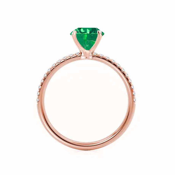 MACY - Chatham® Round Emerald 18k Rose Gold Petite Pavé Shoulder Set Ring