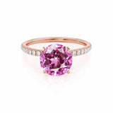 MACY - Chatham® Round Pink Sapphire 18k Rose Gold Petite Pavé Shoulder Set Ring