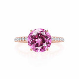 MACY - Chatham® Round Pink Sapphire 18k Rose Gold Petite Pavé Shoulder Set Ring