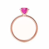 MACY - Chatham® Round Pink Sapphire 18k Rose Gold Petite Pavé Shoulder Set Ring