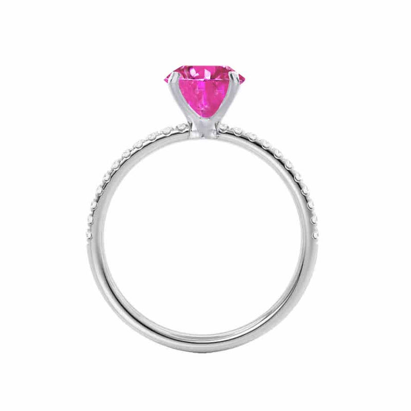 MACY - Chatham® Round Pink Sapphire 18k White Gold Petite Pavé Shoulder Set Ring