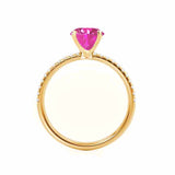 MACY - Chatham® Round Pink Sapphire 18k Yellow Gold Petite Pavé Shoulder Set Ring