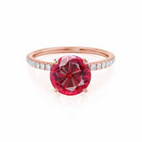 MACY - Chatham® Round Ruby 18k Rose Gold Petite Pavé Shoulder Set Ring