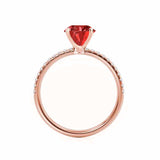 MACY - Chatham® Round Ruby 18k Rose Gold Petite Pavé Shoulder Set Ring