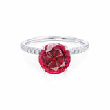 MACY - Chatham® Round Ruby 18k White Gold Petite Pavé Shoulder Set Ring