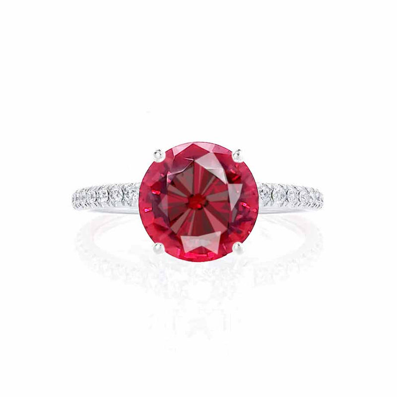 MACY - Chatham® Round Ruby 18k White Gold Petite Pavé Shoulder Set Ring