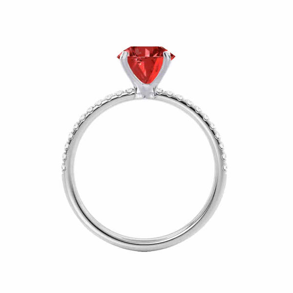 MACY - Chatham® Round Ruby 18k White Gold Petite Pavé Shoulder Set Ring