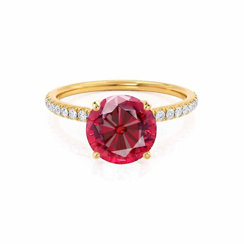 MACY - Chatham® Round Ruby 18k Yellow Gold Petite Pavé Shoulder Set Ring