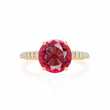 MACY - Chatham® Round Ruby 18k Yellow Gold Petite Pavé Shoulder Set Ring