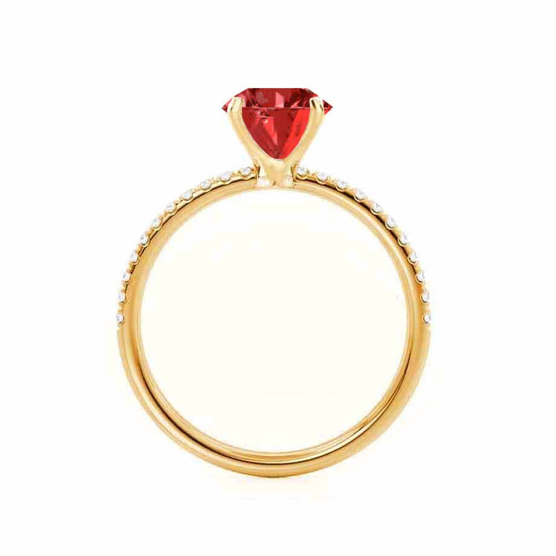 MACY - Chatham® Round Ruby 18k Yellow Gold Petite Pavé Shoulder Set Ring