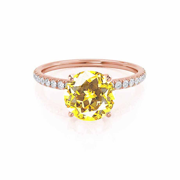 MACY - Chatham® Round Yellow Sapphire 18k Rose Gold Petite Pavé Shoulder Set Ring