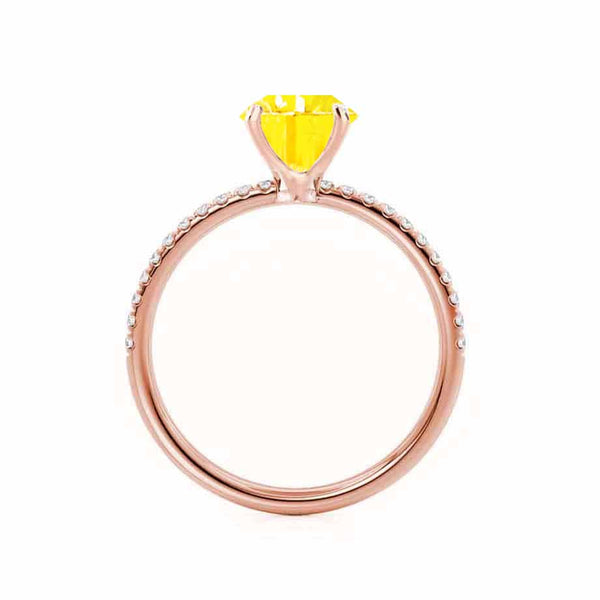 MACY - Chatham® Round Yellow Sapphire 18k Rose Gold Petite Pavé Shoulder Set Ring