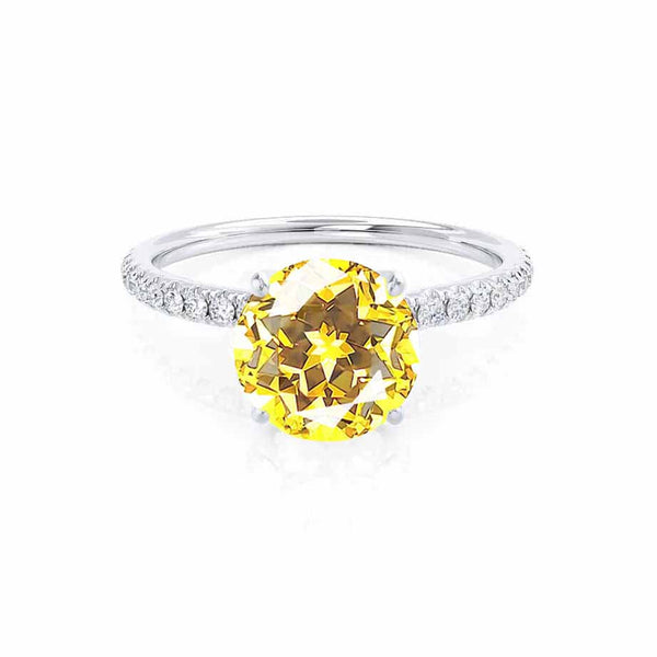 MACY - Chatham® Round Yellow Sapphire 950 Platinum Petite Pavé Shoulder Set Ring