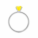 MACY - Chatham® Round Yellow Sapphire 950 Platinum Petite Pavé Shoulder Set Ring