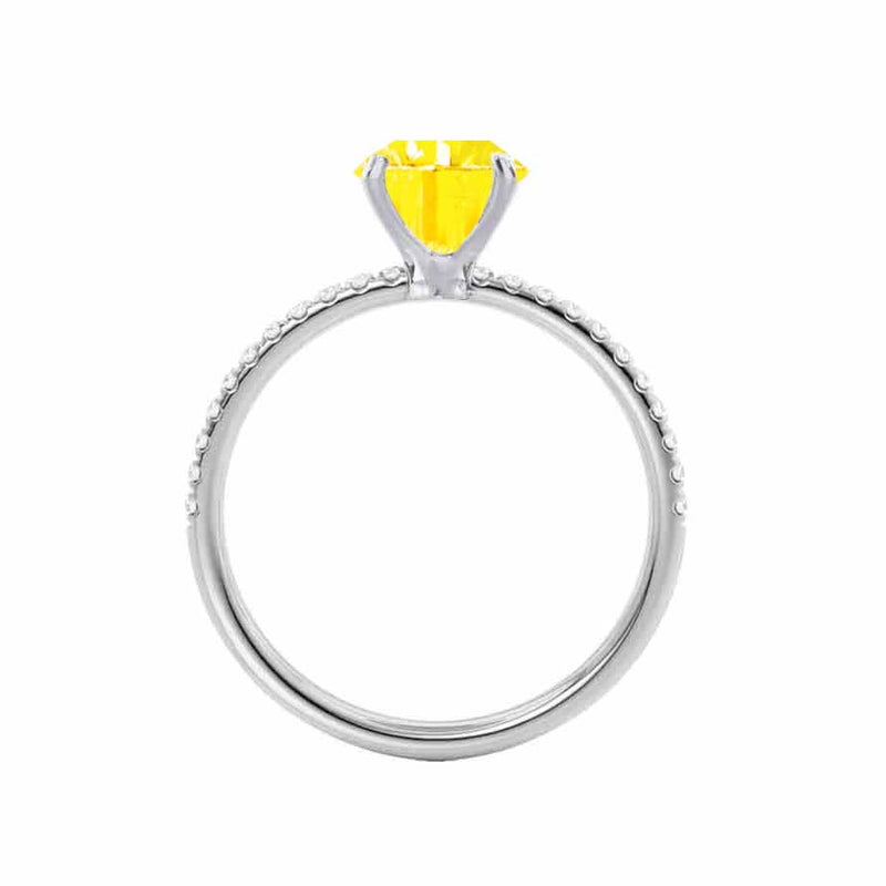 MACY - Chatham® Round Yellow Sapphire 18k White Gold Petite Pavé Shoulder Set Ring