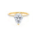 A solitaire engagement ring with a pear cut lab diamond centerpiece, set in a yellow gold band.