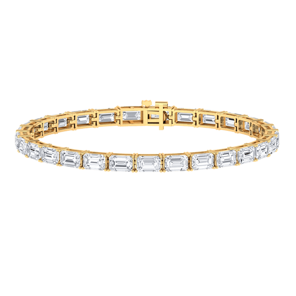 Monaco emerald Lab diamond yellow gold horizontal tennis bracelet Lily Arkwright