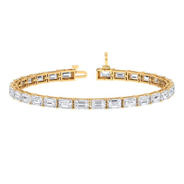 Monaco emerald Lab diamond yellow gold horizontal tennis bracelet Lily Arkwright